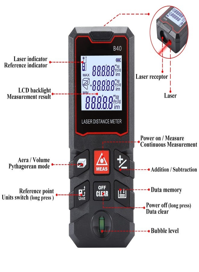 MAKINGTEC B-40 Laser Measure, 131Ft, Waterproof, Digital, LCD Backlit, Laser Distance Measure, Pythagorean Mode, Area and Volume Measuring, Golf Rangefinder - Image 2